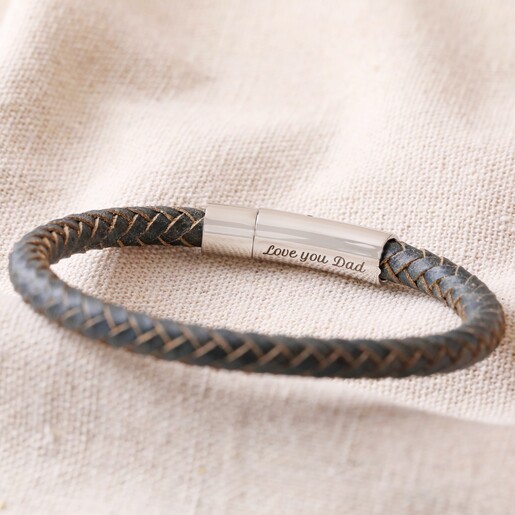 Woven Leather bracelet with Sterling Silver Dog Tag