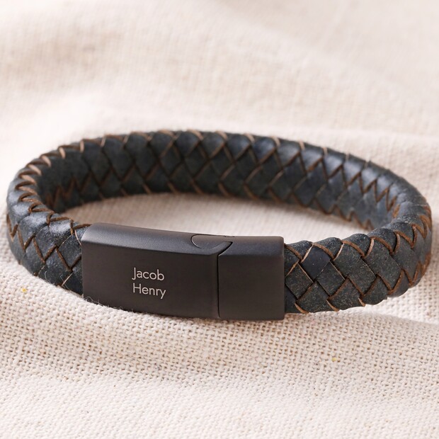 Men's Personalised Woven Leather Bracelet | Lisa Angel