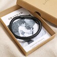 Men's Personalised Black Clasp Leather Bracelet with Photo Gift Box with Grandad Wording
