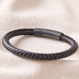 Men's Personalised Leather Bracelet with Matte Black Clasp on beige fabric