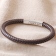 Brown Men's Personalised Vegan Leather Bracelet on beige fabric