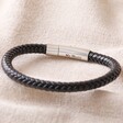 Black Men's Personalised Vegan Leather Bracelet on beige fabric