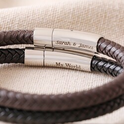 Men's Block Colour Braided Leather and Hook Bracelet