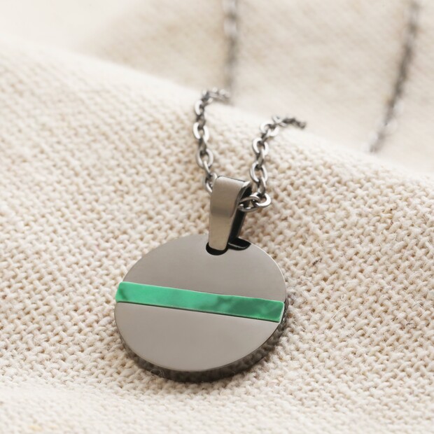 Men's Stainless Steel Green Feature Disc Pendant Necklace Men's Stainless Steel Green Feature Disc Pendant Necklace