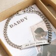 Close Up of Personalised Men's Stainless Steel Chain Bracelet with Photo Gift Box with Daddy Wording
