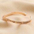 Adjustable 'All Things Lovely' Meaningful Word Wave Bangle in Rose Gold on natural coloured material