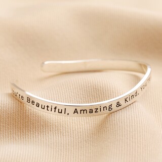 Adjustable All Things Lovely Meaningful Word Wave Bangle in Silver