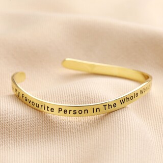 Adjustable Favourite Person Meaningful Word Wave Bangle in Gold