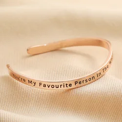 Adjustable Favourite Person Meaningful Word Wave Bangle in Rose Gold