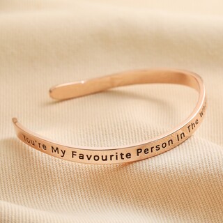 Adjustable Favourite Person Meaningful Word Wave Bangle in Rose Gold
