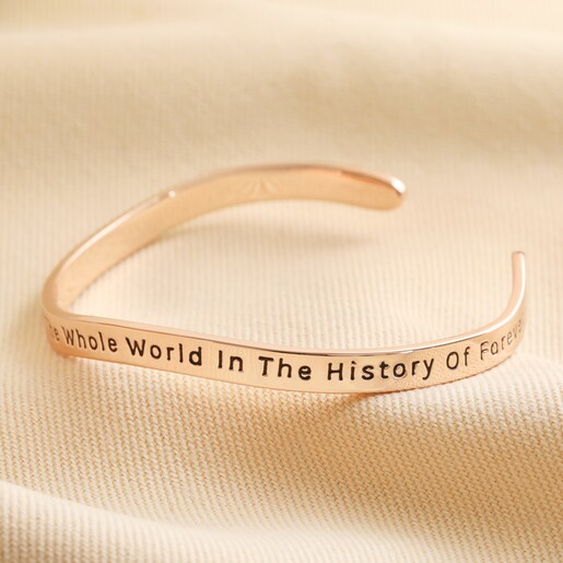 Adjustable Favourite Person Meaningful Word Wave Bangle in Rose Gold Second Side of Adjustable Favourite Person Meaningful Word Wave Bangle in Rose Gold on neutral fabric