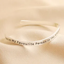 Adjustable Favourite Person Meaningful Word Wave Bangle in Silver