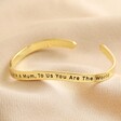 Adjustable Mum Meaningful Second Side of Word Wave Bangle in Gold on Neutral Background