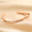Adjustable Mum Meaningful Word First Section of Wave Bangle in Rose Gold on Beige Fabric