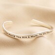 Adjustable 'Mum' Meaningful Word Wave Bangle in Silver on natural coloured fabric