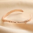 Second Side of Adjustable Nana Meaningful Word Wave Bangle in Rose Gold on beige background