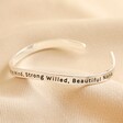Second Half of Adjustable Nana Meaningful Word Wave Bangle in Silver on Beige Fabric