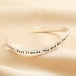 Adjustable Sisters Meaningful Word Wave Bangle in Silver on Beige Fabric