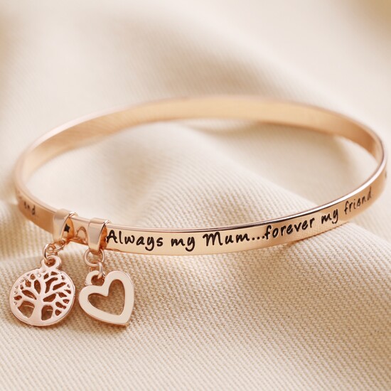 'Always My Mum Forever My Friend' Meaningful Word Bangle Rose Gold