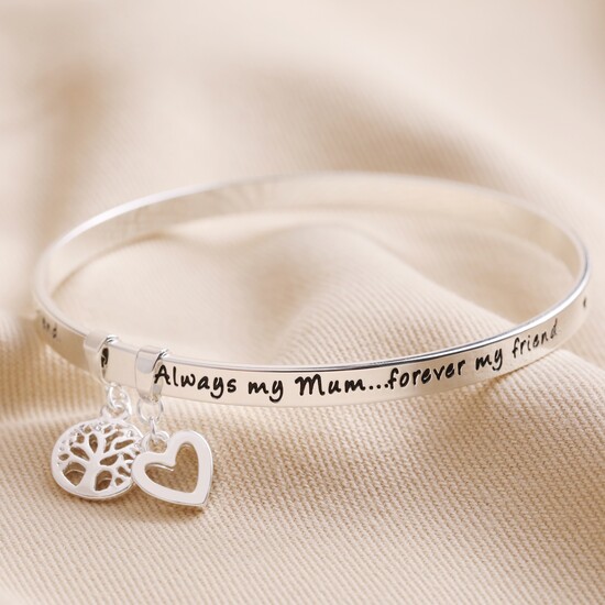 'Always My Mum Forever My Friend' Meaningful Word Bangle Silver