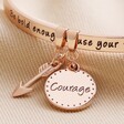 Close Up of Charms on 'Be Brave' Meaningful Word Bangle in Rose Gold