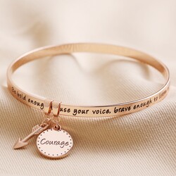 'Be Brave' Meaningful Word Bangle in Rose Gold
