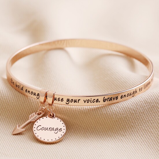 'Bold and Brave' Meaningful Word Bangle Rose Gold