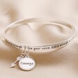 'Be Brave' Meaningful Word Bangle in Silver on Neutral Fabric