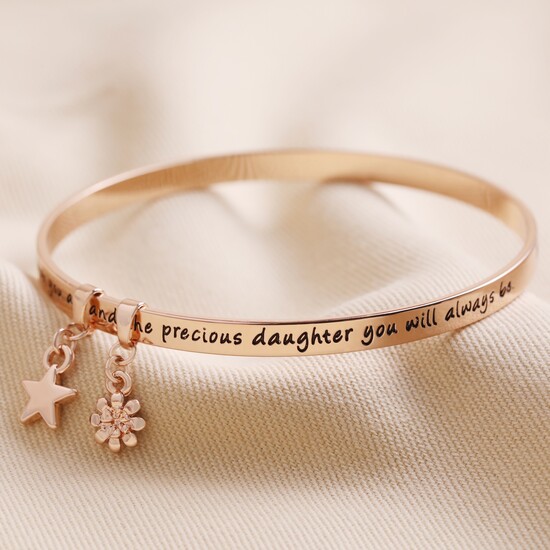 'Precious Daughter' Meaningful Word Bangle Rose Gold
