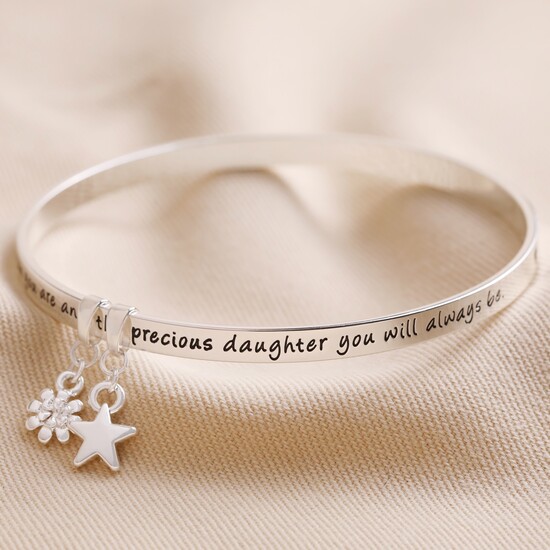 'Precious Daughter' Meaningful Word Bangle Silver