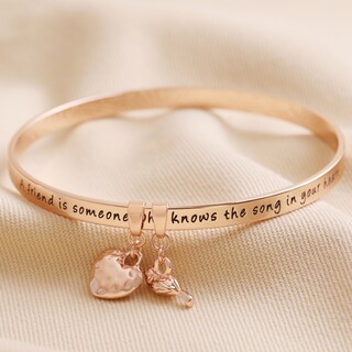 'Friend' Meaningful Word Bangle in Rose Gold