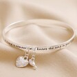 'Friend' Meaningful Word Bangle in Silver on Neutral Fabric