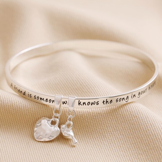 'Friend' Meaningful Word Bangle Silver