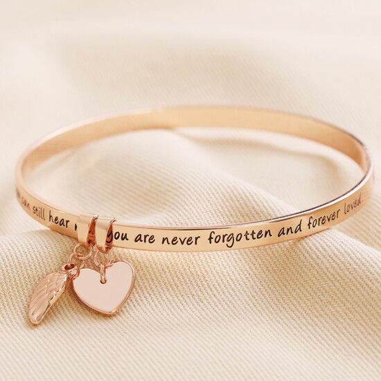 'Never Forgotten' Meaningful Word Bangle in Rose Gold