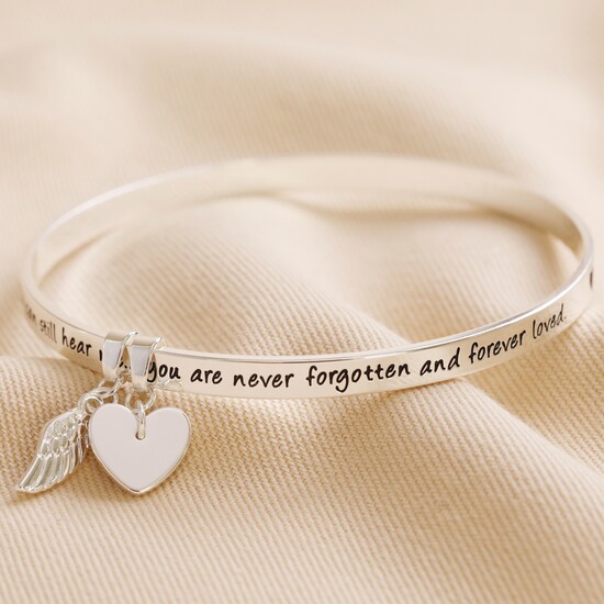 'Never Forgotten'  Meaningful Word Bangle Silver