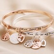 Silver and Rose Gold Personalised 'Always My Mum' Meaningful Word Bangles on Neutral Fabric