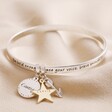Silver Personalised 'Be Brave' Meaningful Word Bangle on Neutral Fabric