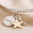 Close Up of Charms on Silver Personalised 'Be Brave' Meaningful Word Bangle