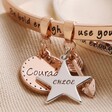 Close Up of Charms on Rose Gold Personalised 'Be Brave' Meaningful Word Bangle