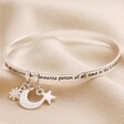 Silver Personalised 'Favourite Person' Meaningful Word Bangle With Moon and Stars Charms
