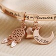Close Up of Rose Gold Charms on Personalised 'Favourite Person' Meaningful Word Bangle