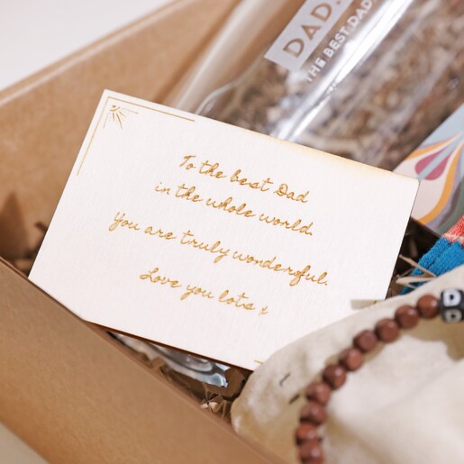 Close Up of Wooden Token Inside Best Dad Gift Hamper