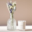 Thank You Candle and Dried Flower Posy Gift on Neutral Background with Posy in Vase