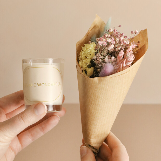 You Are Wonderful Mini Candle and Dried Flower Posy Gift You Are Wonderful Mini Candle and Dried Flower Posy Gift