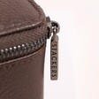 Close Up of Branded Zip on Stackers Brown Zipped Travel Watch Box