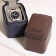 Stackers Personalised Brown Zipped Travel Watch Box With Opened Navy Version