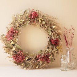 Pink Hydrangea Dried Flower Wreath