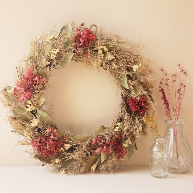 Pink Hydrangea Dried Flower Wreath Pink Hydrangea Dried Flower Wreath