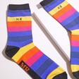 Blue Personalised Mr Heron Men's Bamboo Stripe Socks with HK Personalisation