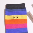Close Up of HK Personalisation on Blue Personalised Mr Heron Men's Bamboo Stripe Socks